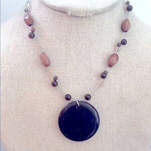 GLASS vintage Black and Brown Beaded Necklace